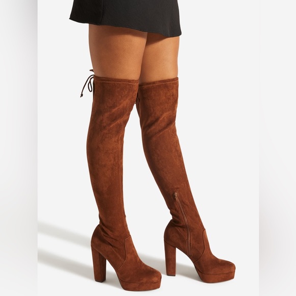 NIB Black Faux Suede Over The Knee Block Heel Boot - Picture 5 of 8